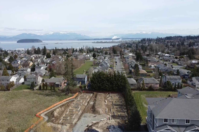 Image of our building site, looking east towards Fidalgo Bay and Mount Baker